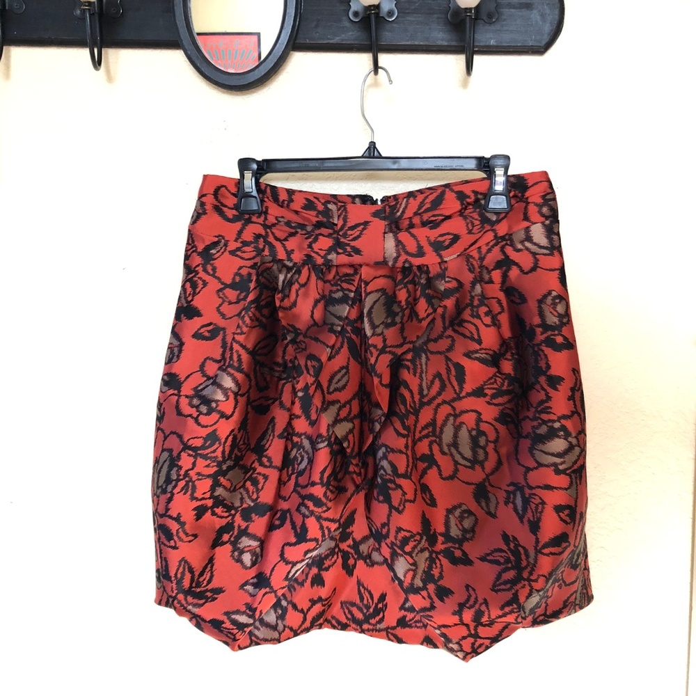 Eva Franco Red Floral Mini Skirt with Black and Brown Accents